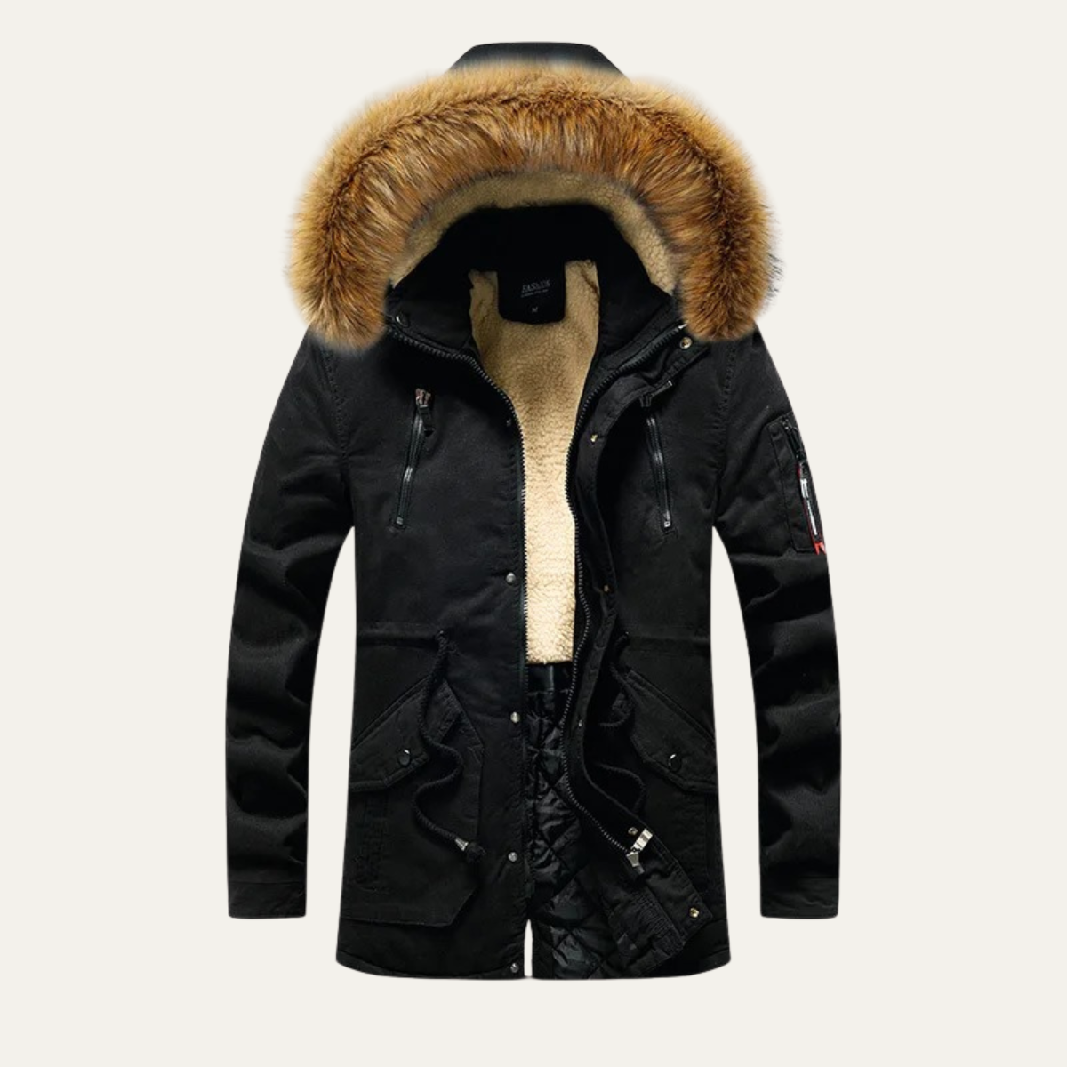The Lipari Men's Long Down Hooded Jacket with Fur Collar