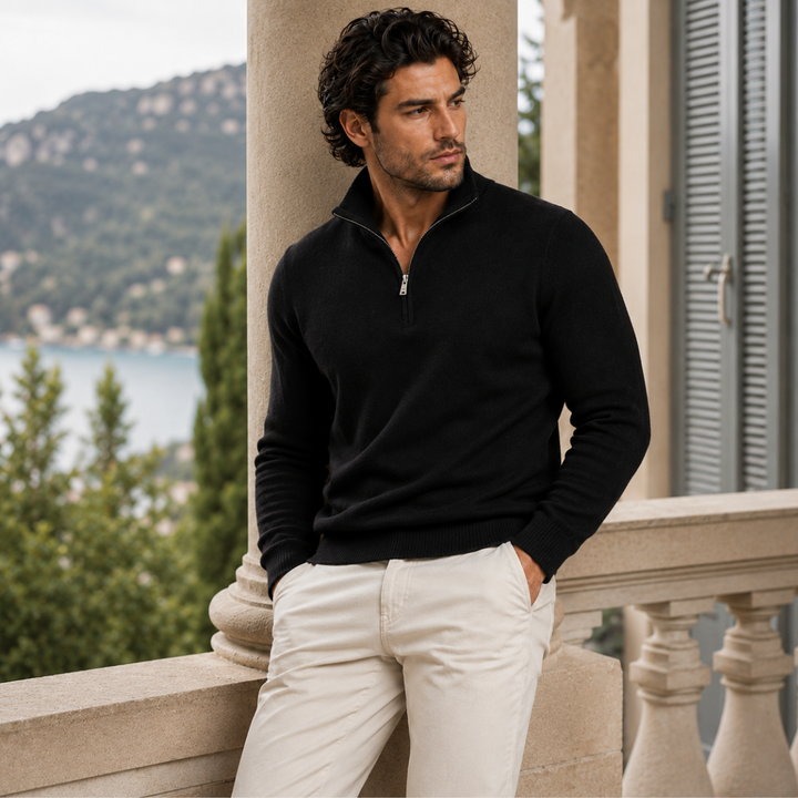 The Kidlington Men's Quarter Zip Lightweight Knit Sweater