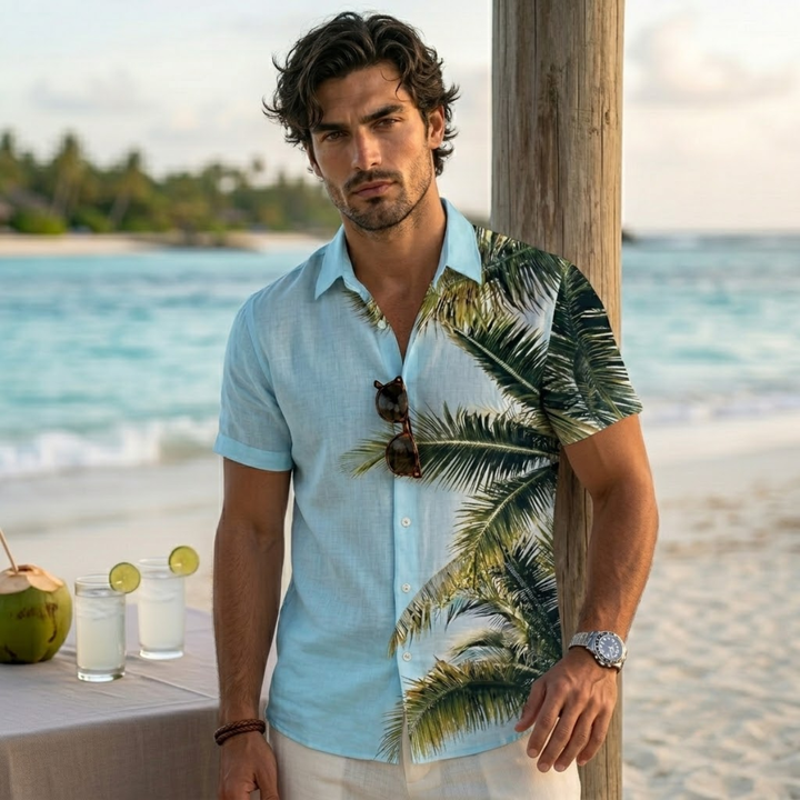 The Willowrun Men’s Classic Tropical Coconut Print Hawaiian Beach Shirt