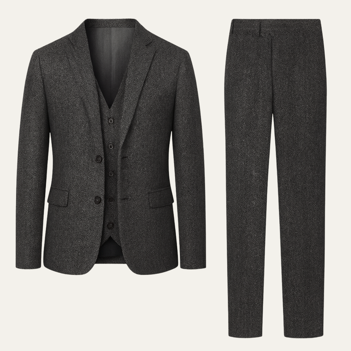 The Norwood Men’s Tweed 3 Piece Suit – Slim Fit Herringbone Jacket, Vest &amp; Pants