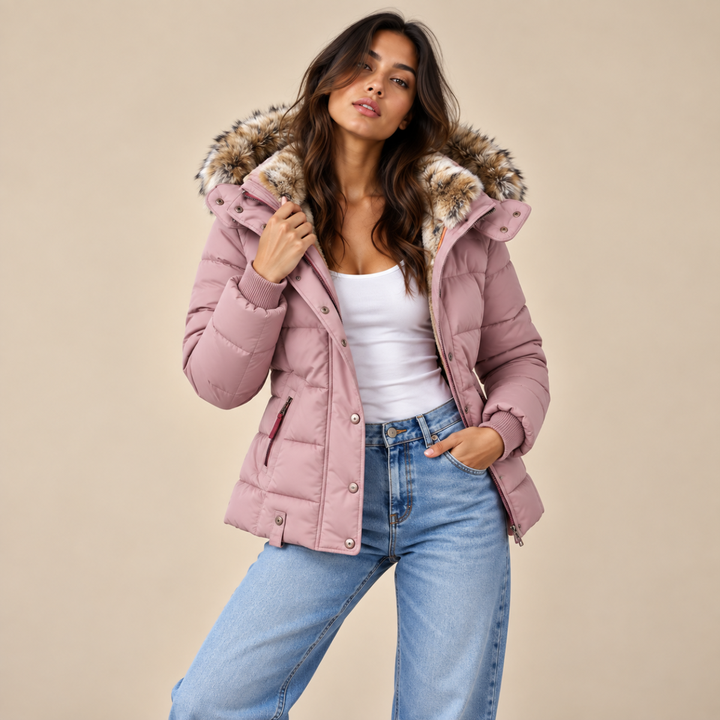 Women's Faux Fur Hooded Winter Jacket – Warm Quilted Puffer Coat