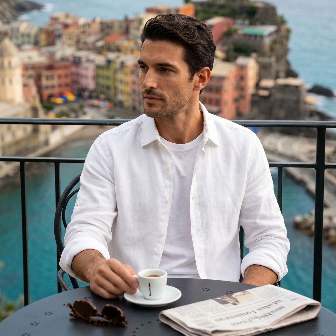The Woodhall Men’s Linen Italian Style Casual Button Up Shirt