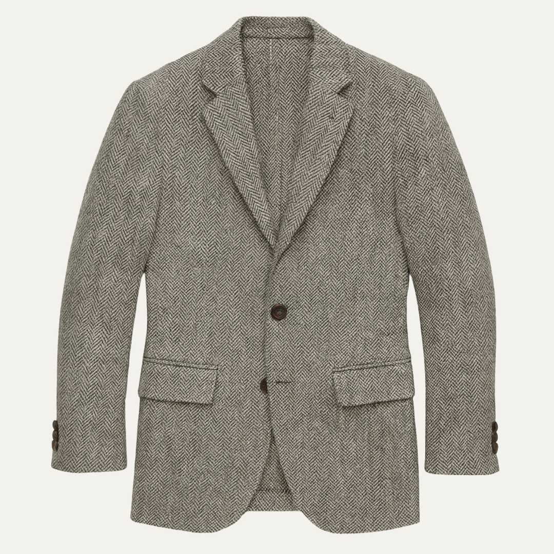 The Munich Men’s Slim Fit Single Breasted Herringbone Tweed Blazer – Gray