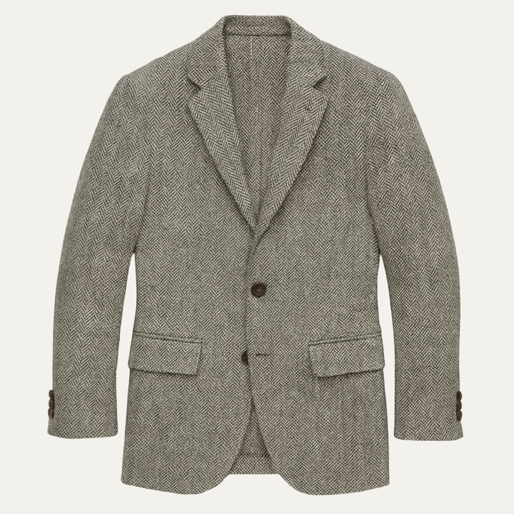The Munich Men’s Slim Fit Single Breasted Herringbone Tweed Blazer – Gray