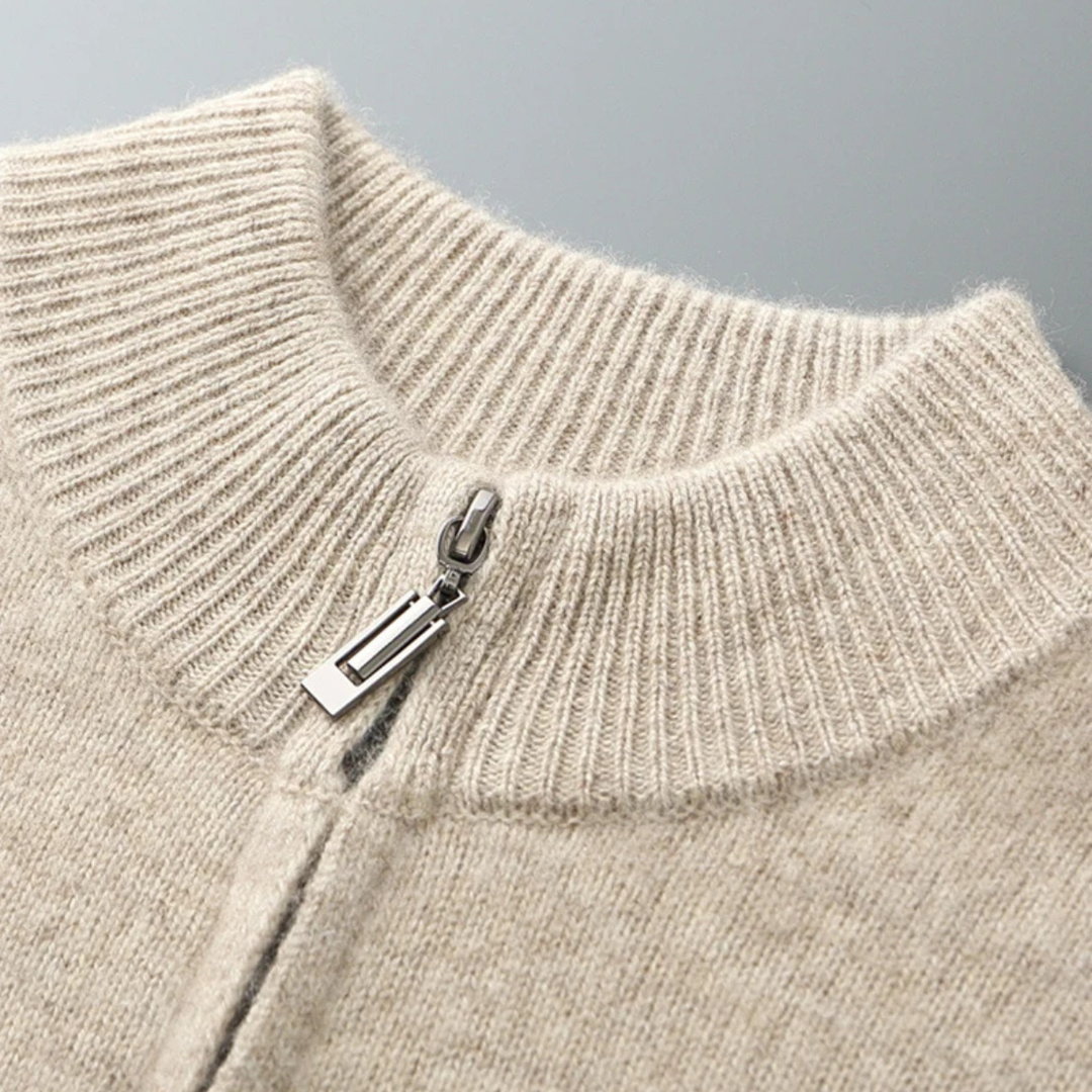 The Maplecrest Men's Merino Mock Neck Wool Zip Up Cardigan