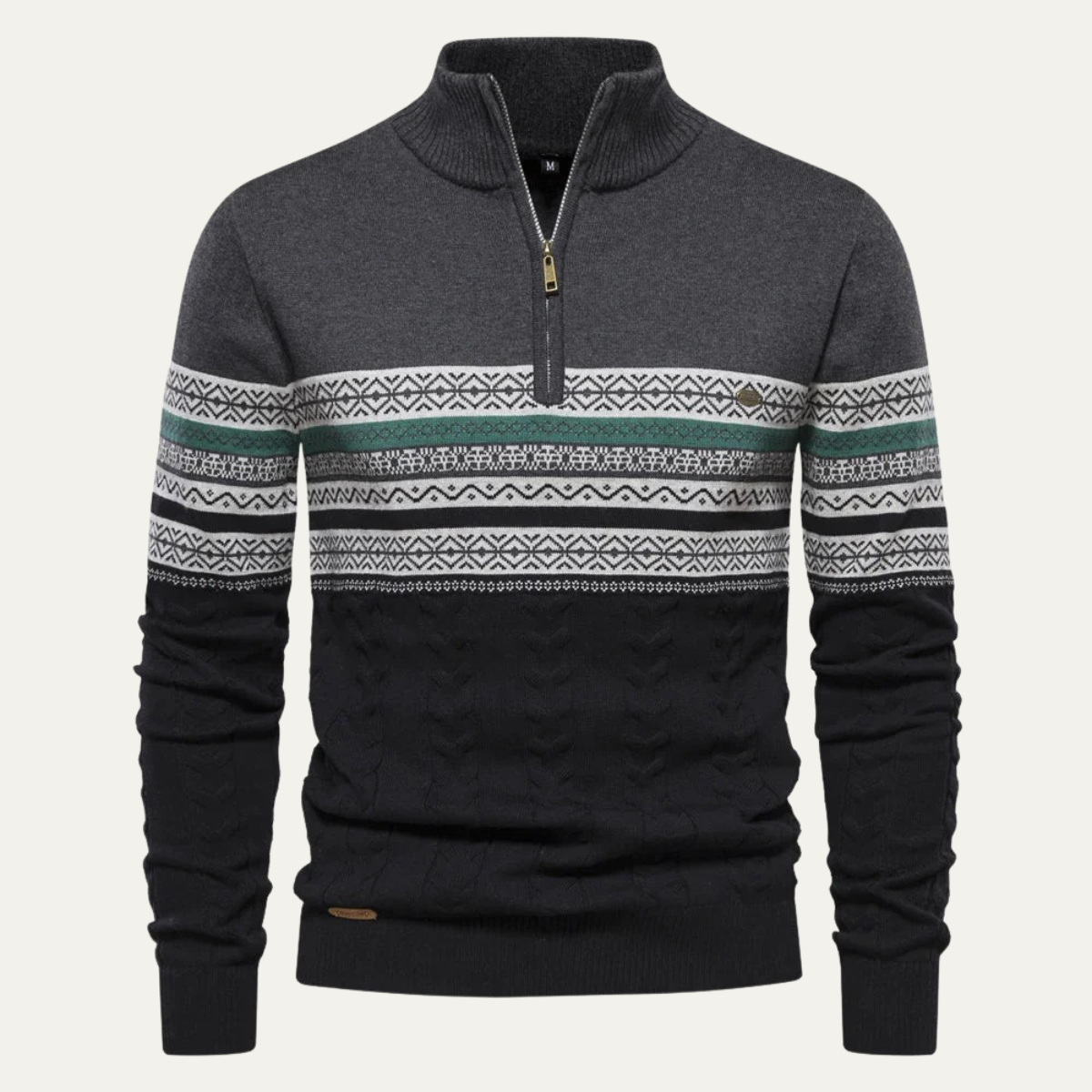 The Chatsworth Men's Quarter Zip Cotton Sweater – Fair Isle Knit