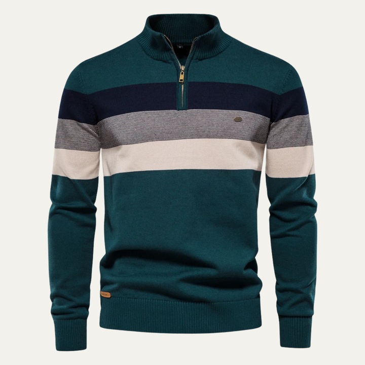 The Terracina Men’s Patchwork Zip Mock Neck Sweater