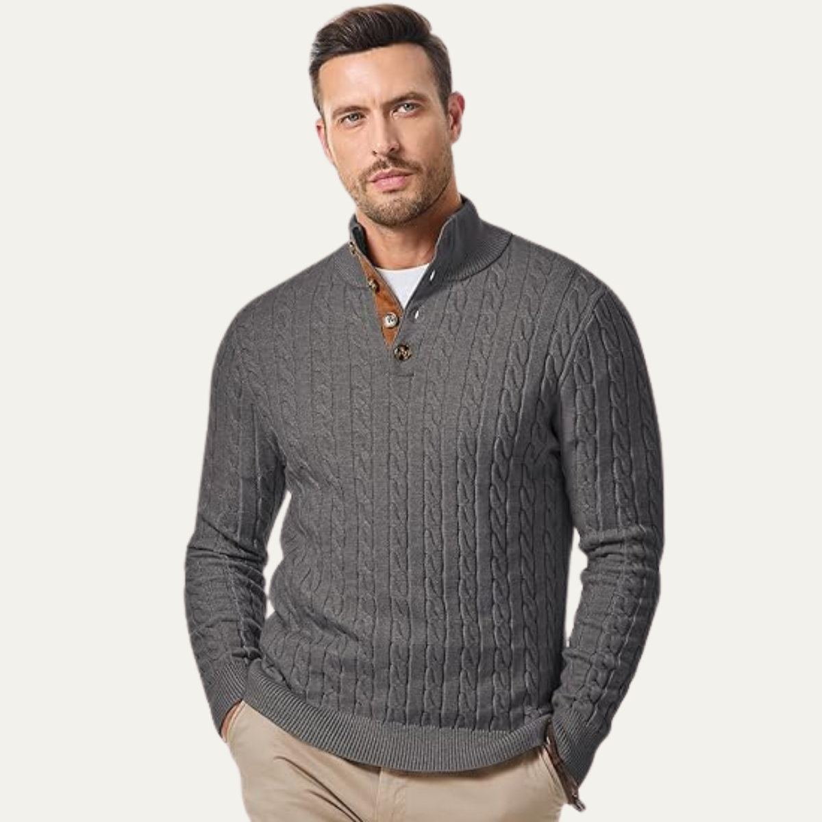 The Stamford Men's Cable Knit Collar Stand Sweater