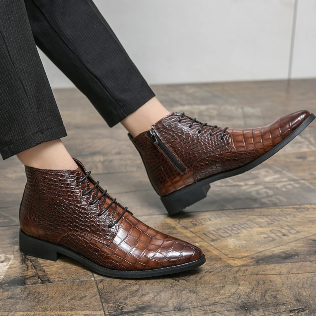 The Orvieto Men’s Crocodile Pattern Faux Leather Ankle Boots - Brown
