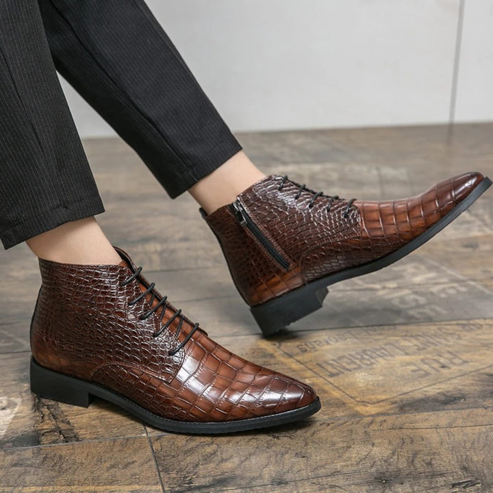 The Orvieto Men’s Crocodile Pattern Faux Leather Ankle Boots - Brown