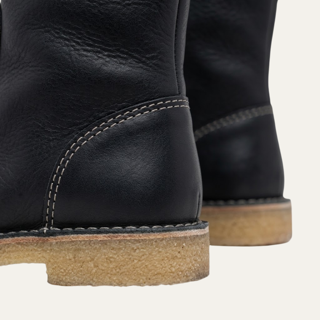 Women's Black Leather Waterproof Winter Boots
