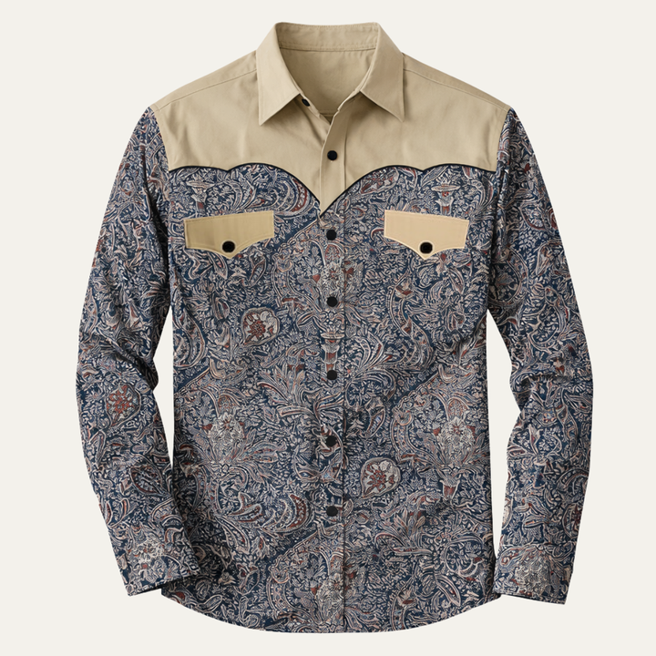 The Huntley Men’s Two Tone Patchwork Western Soft Denim Shirt