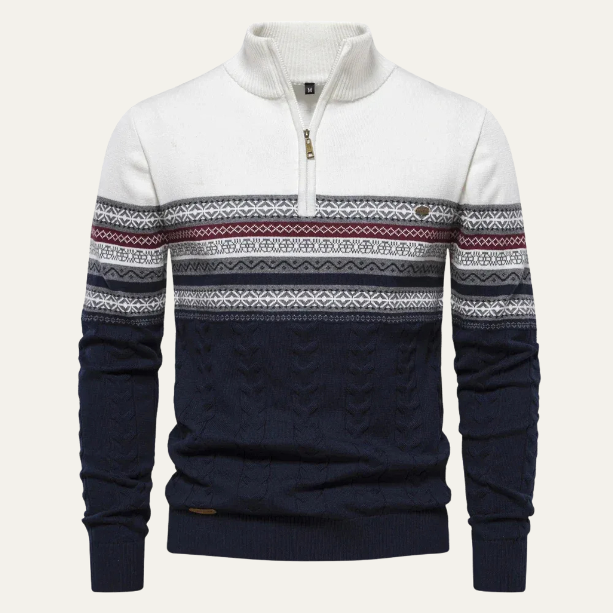 The Chatsworth Men&#39;s Quarter Zip Cotton Sweater – Fair Isle Knit