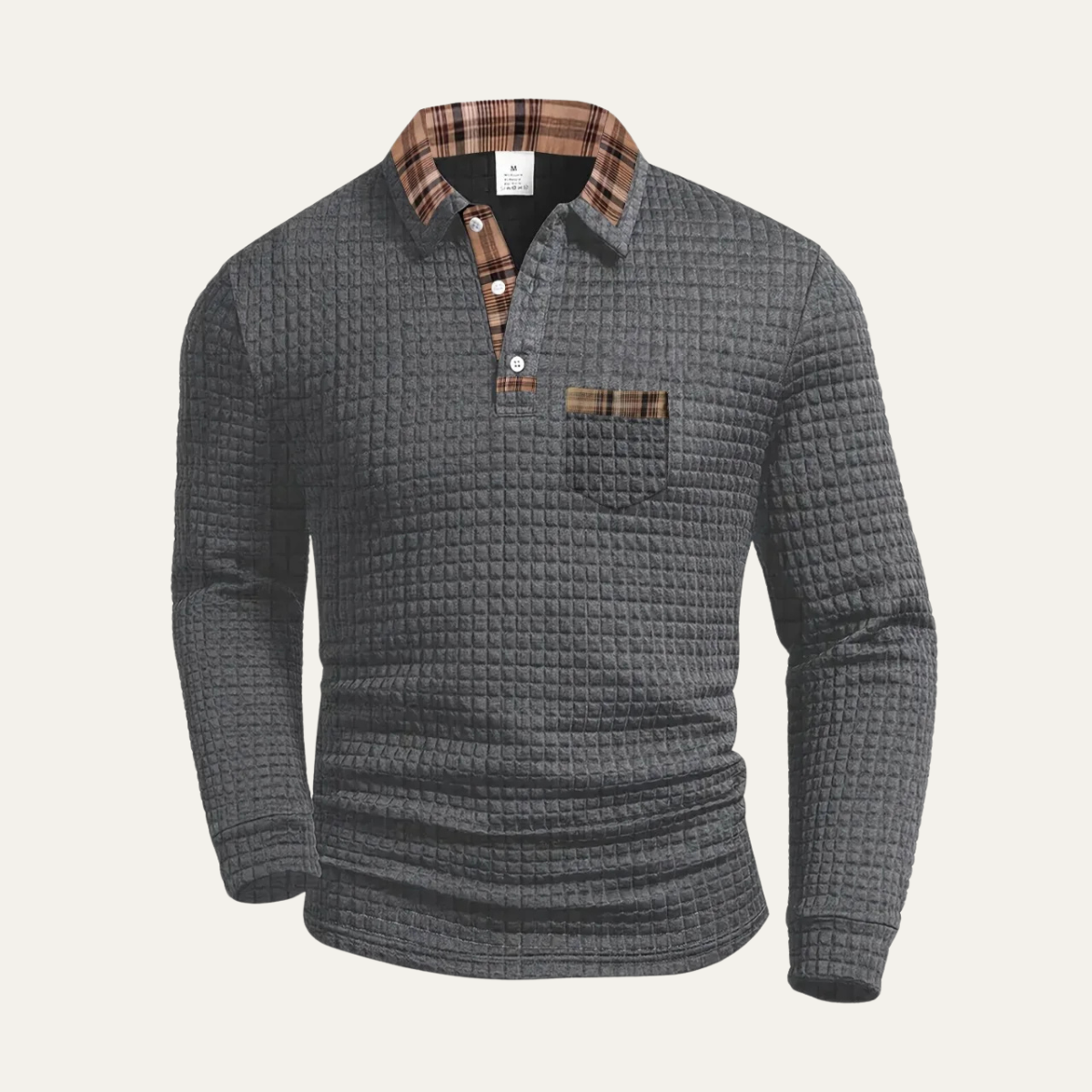 The Saturnia Men’s Waffle Knit Polo Sweater with Plaid Collar