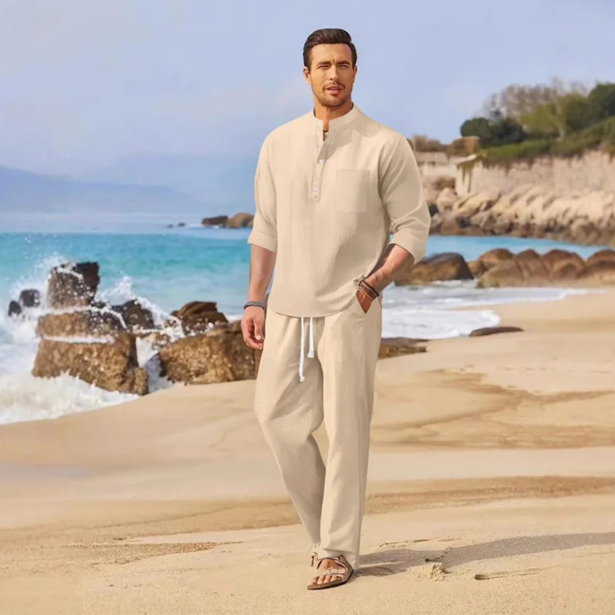 The Hillvale Men’s Lightweight Casual Linen Set – Polo & Pants