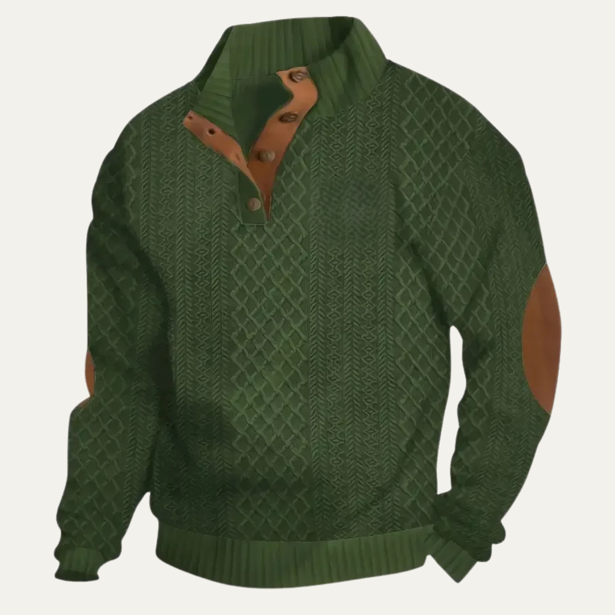 The Highwood Men's Patterned Fleece Sweater with Suede Elbow Patches