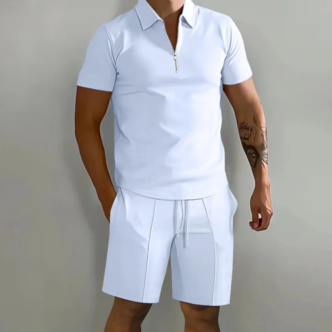 The Summerfield Men’s Summer Polo Shirt & Shorts Set – White