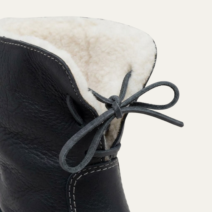 Women's Black Leather Waterproof Winter Boots