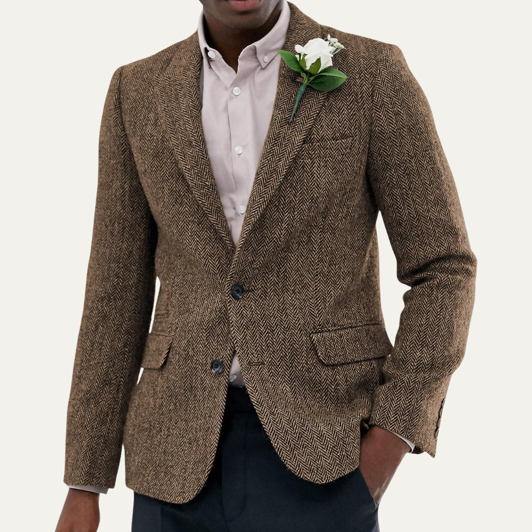 The Vorarlberg Men’s Retro Slim Fit Herringbone Tweed Blazer