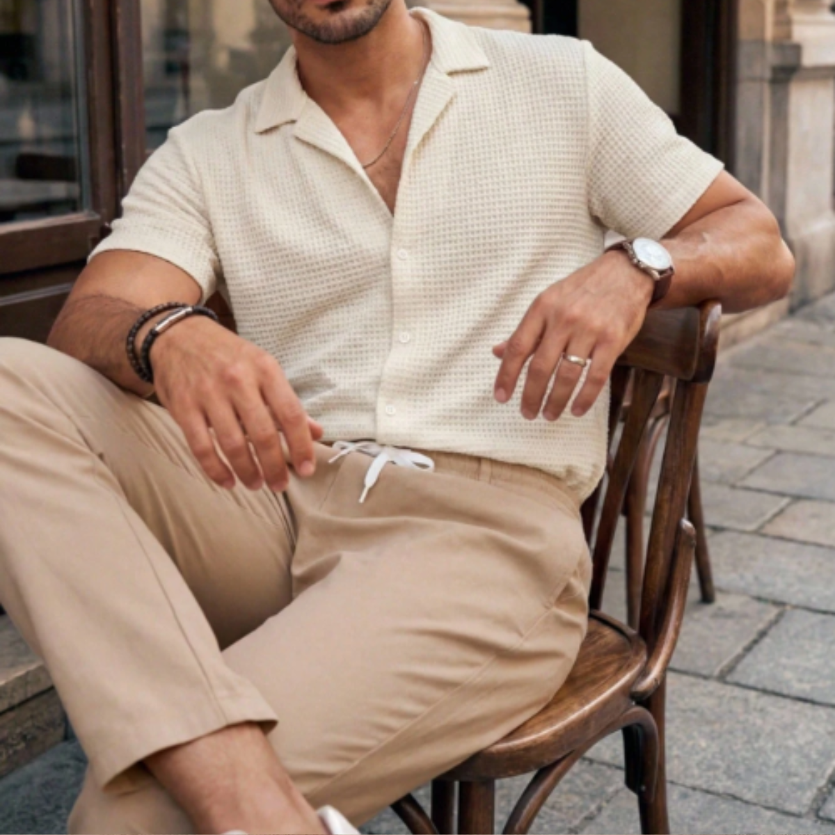 The Timbercrest Park Men’s Textured Button Up Casual Set – Shirt & Pants