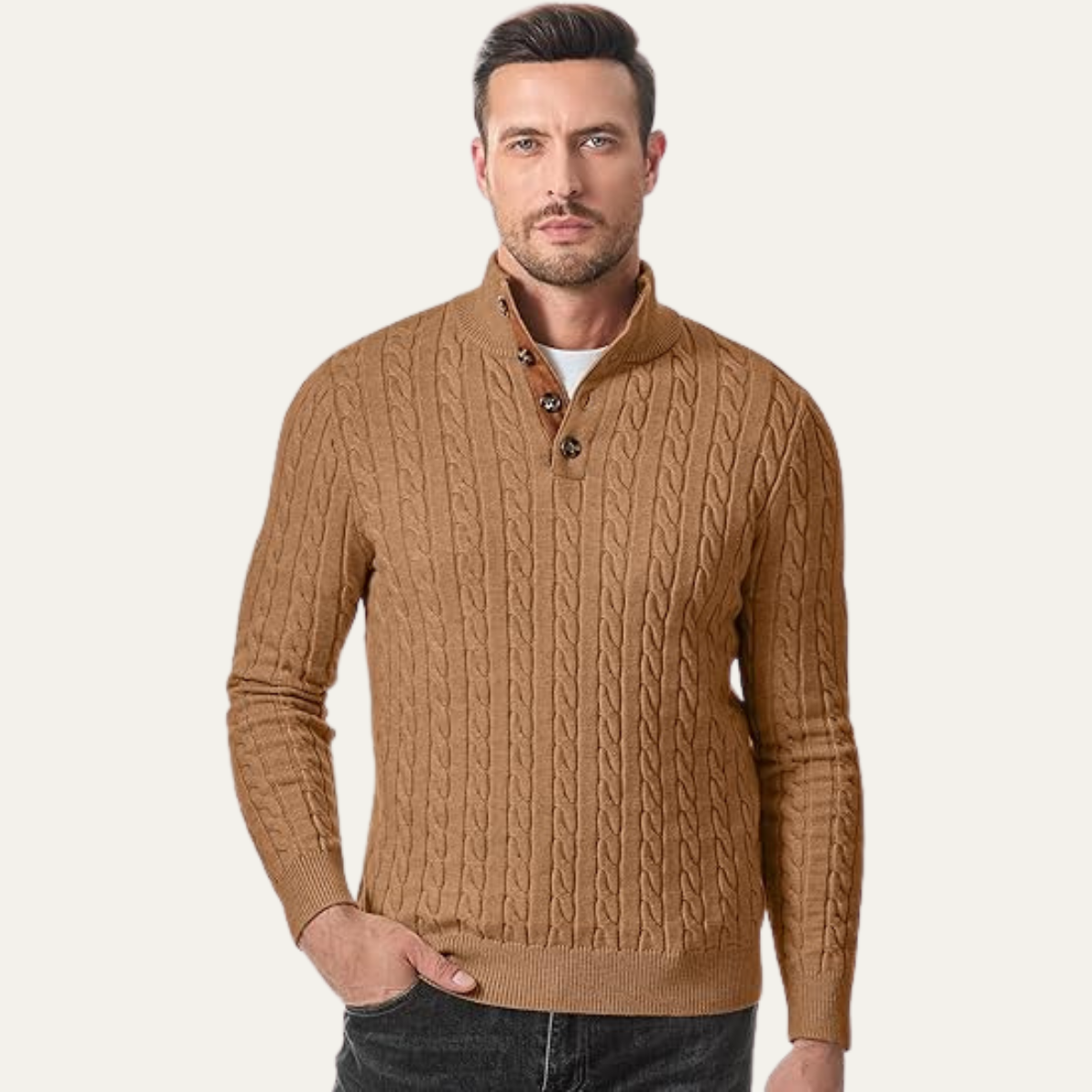 The Stamford Men's Cable Knit Collar Stand Sweater