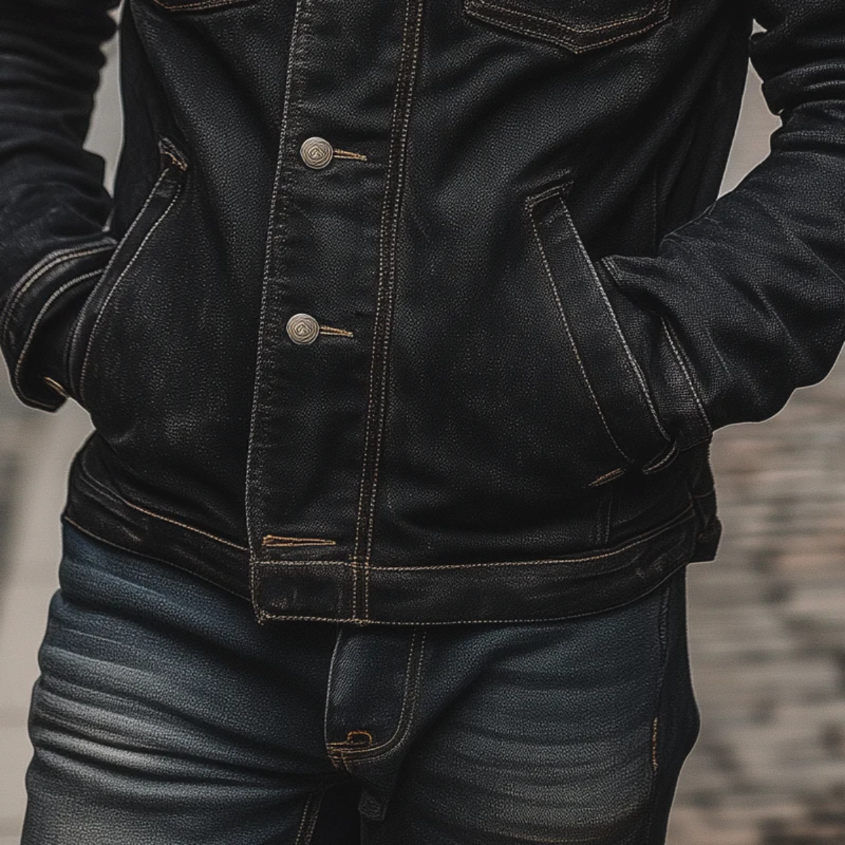 The Savoy Men’s Black Denim Jacket – Vintage Washed Multi Pocket Trucker