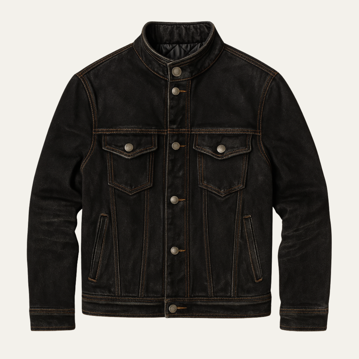 The Savoy Men’s Black Denim Jacket – Vintage Washed Multi Pocket Trucker