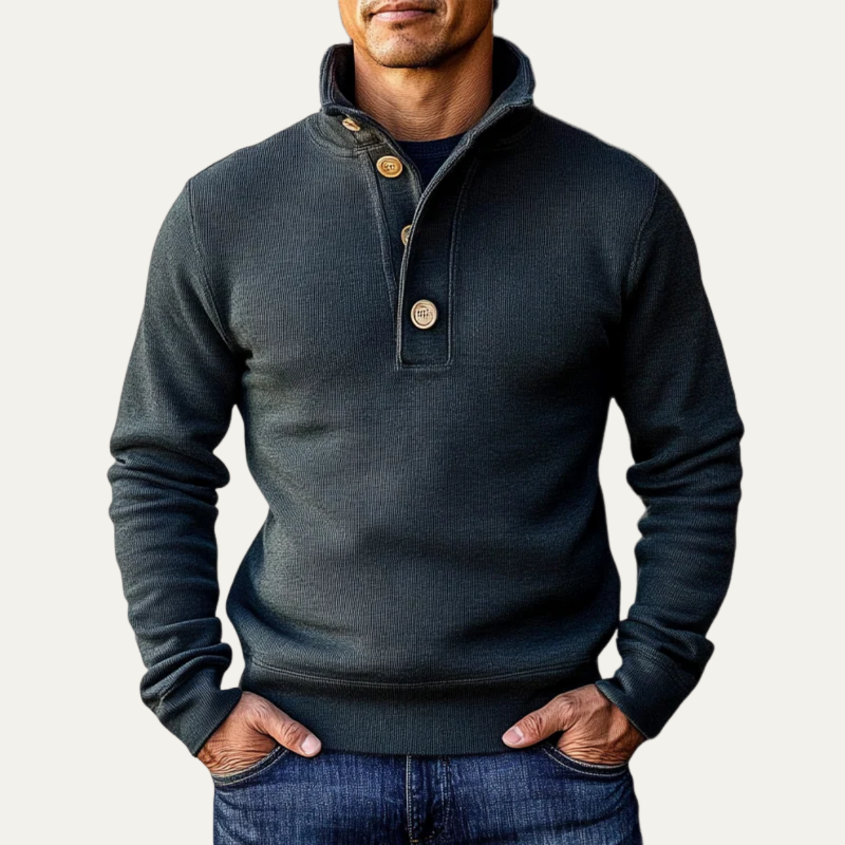 The Waldorf Men’s Grey Luxury Button Neck Knit Sweater