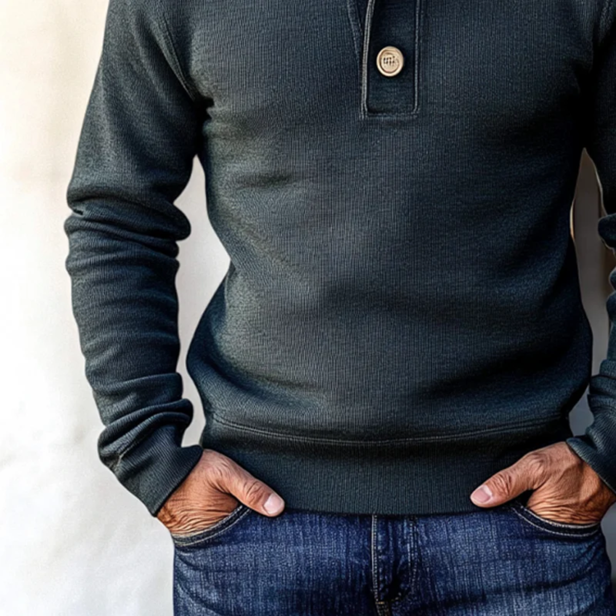 The Waldorf Men’s Grey Luxury Button Neck Knit Sweater