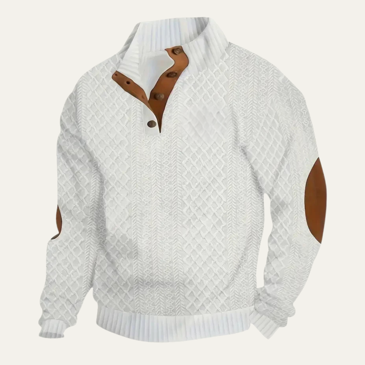 The Highwood Men's Patterned Fleece Sweater with Suede Elbow Patches