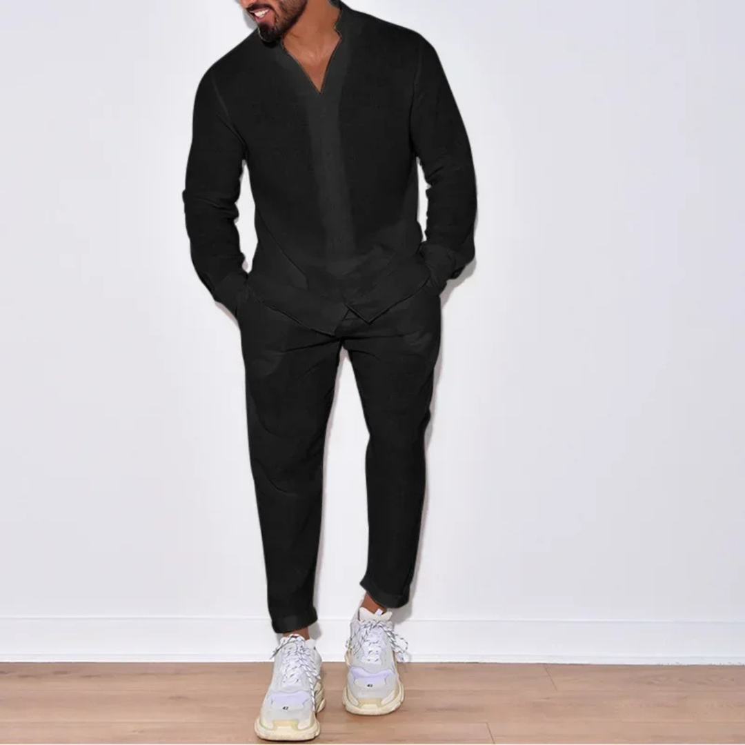 The South Yarra Men’s Casual Long Sleeve Shirt and Pants Set – Two Piece Outfit