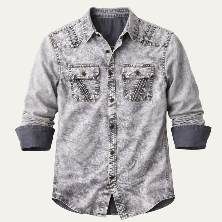 The Fairbrook Men’s Light Gray Vintage Tie Dye Denim Shirt