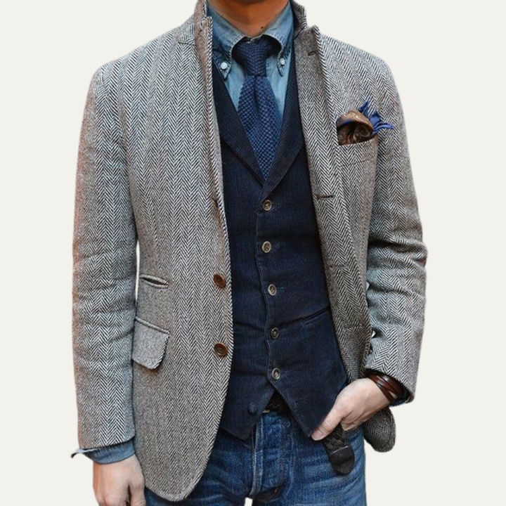 The Vorarlberg Men’s Retro Slim Fit Herringbone Tweed Blazer
