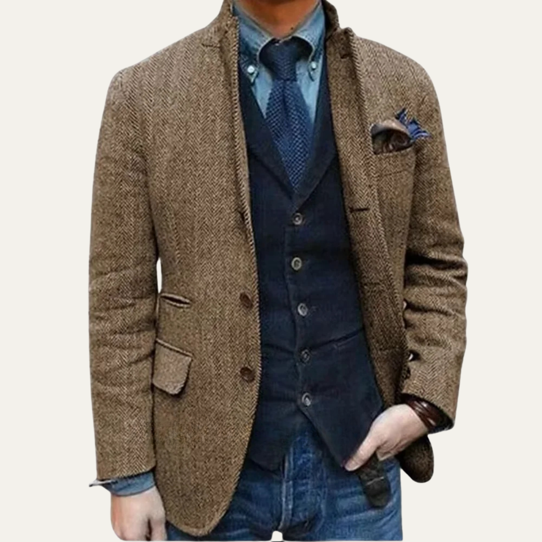 The Stuttgart Men’s Warm Winter Notch Lapel Herringbone Blazer