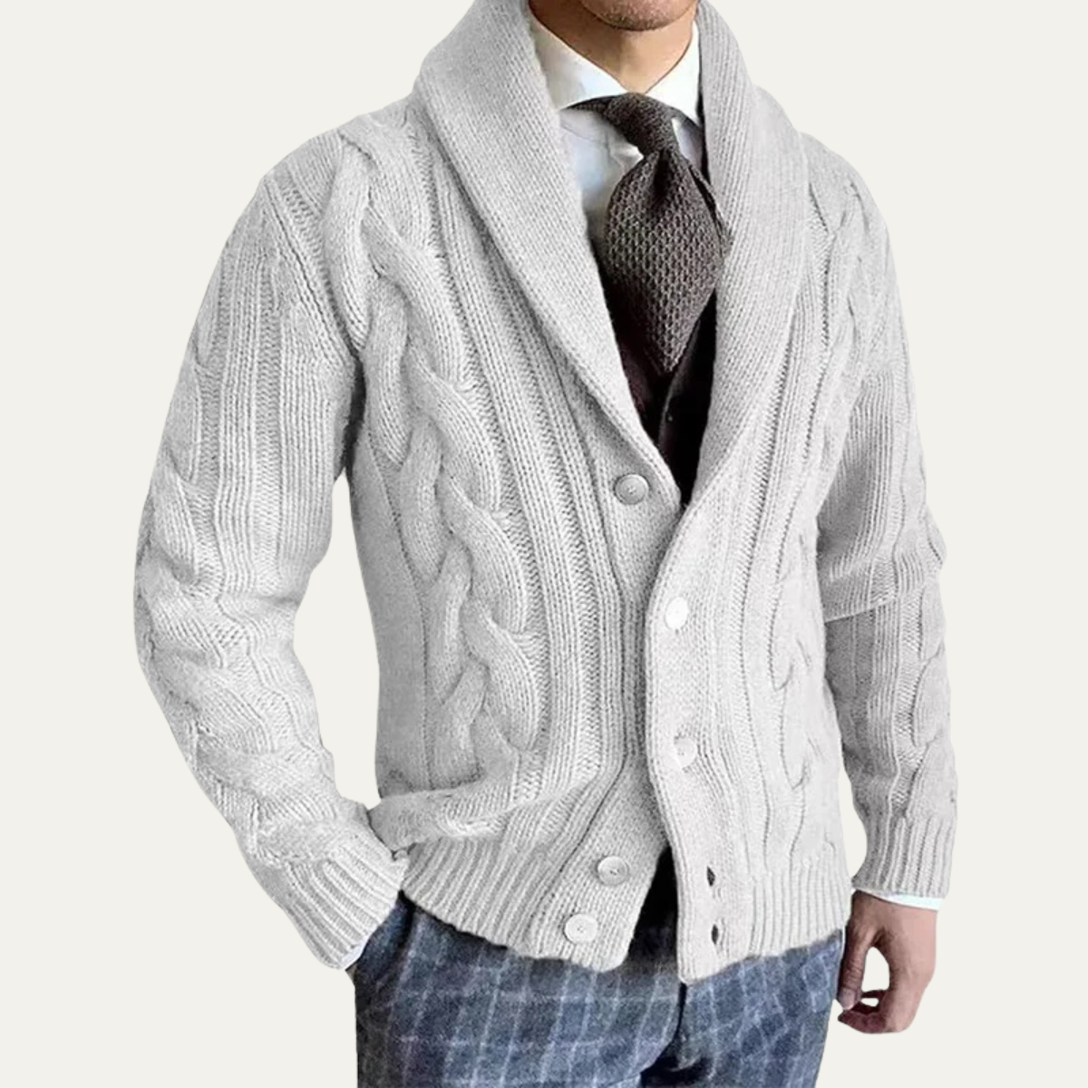 The Verona Men’s Warm Button Up Cable Knit Shawl Collar Cardigan