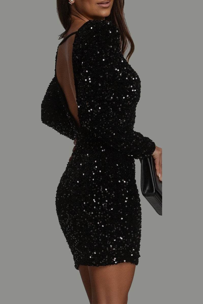 Women's Open Back Glitter Mini Party Dress
