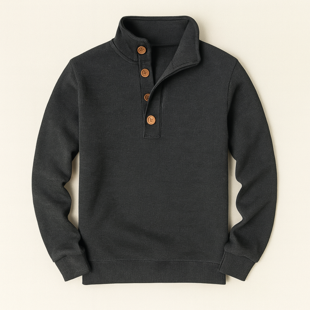 The Waldorf Men’s Gray Luxury Button Neck Knit Sweater