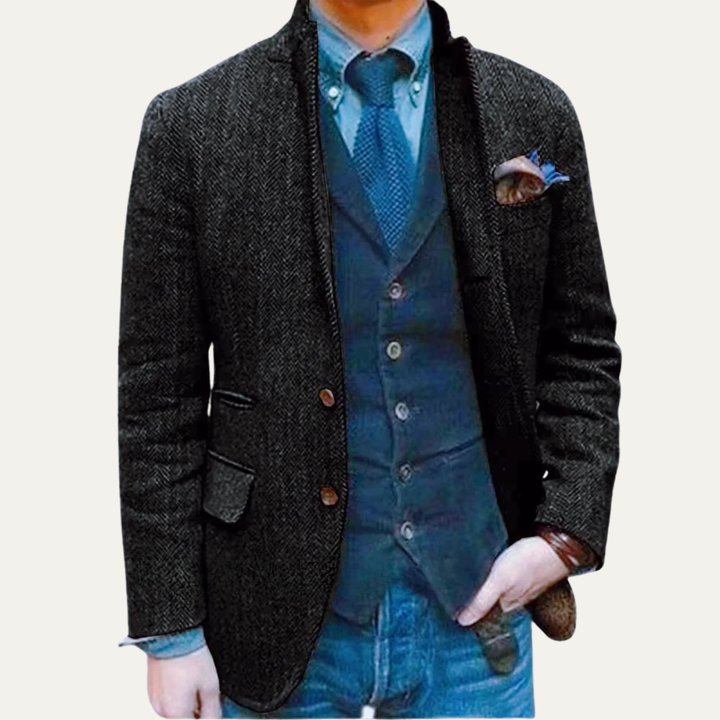 The Stuttgart Men’s Warm Winter Notch Lapel Herringbone Blazer