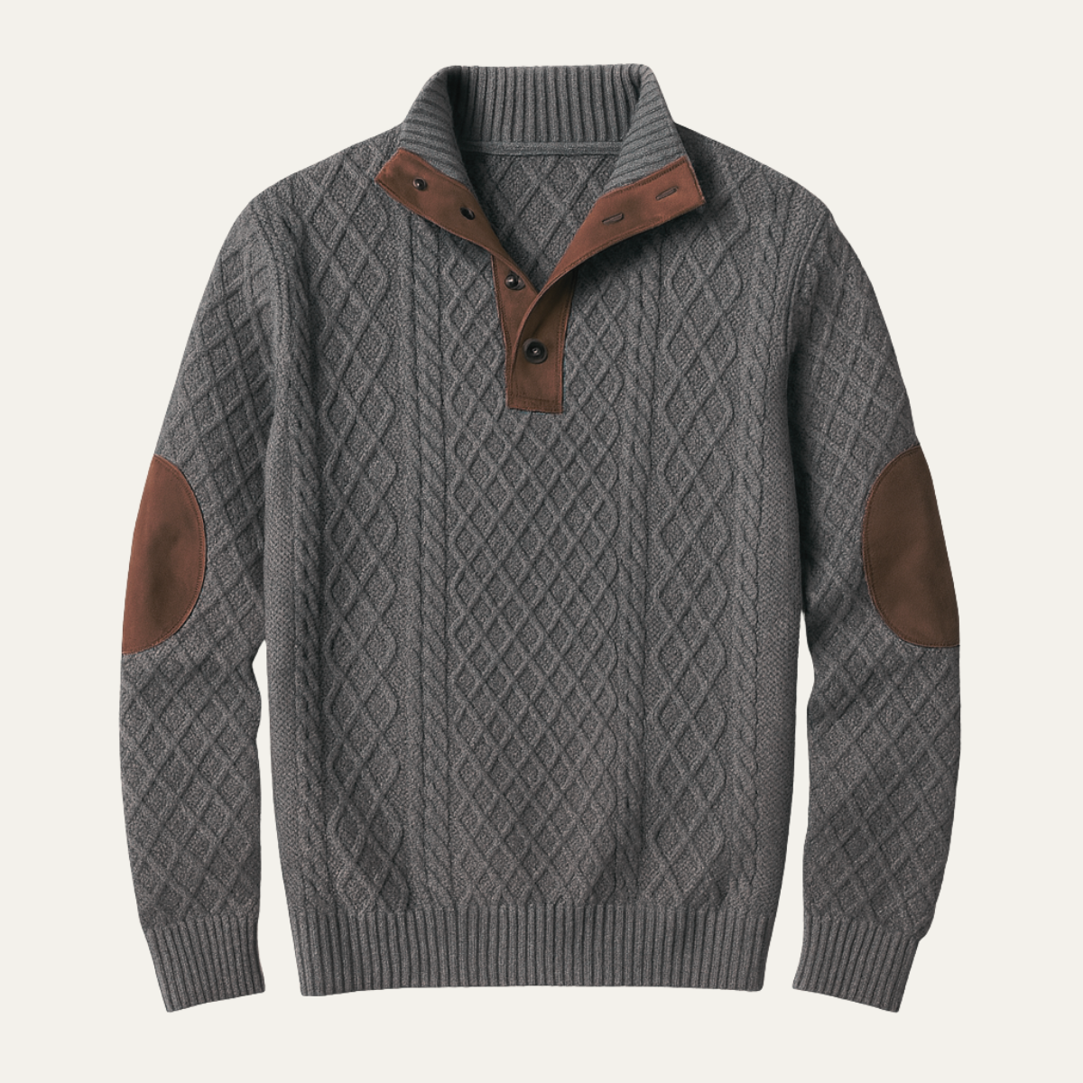 The Highwood Men's Patterned Fleece Sweater with Suede Elbow Patches