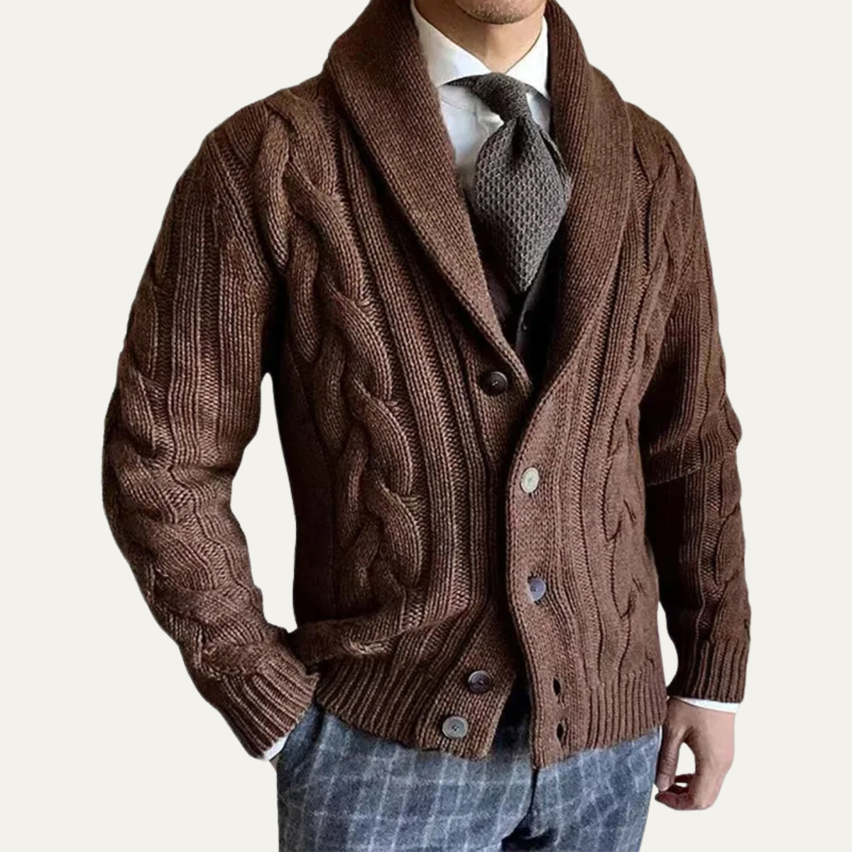 The Verona Men’s Warm Button Up Cable Knit Shawl Collar Cardigan