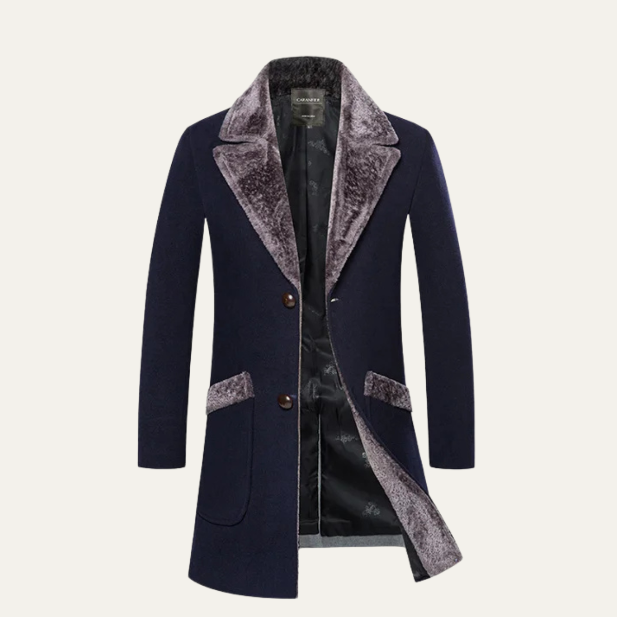 The Pinebrook Men’s Winter Slim Fit Long Jacket with Fur Lapel