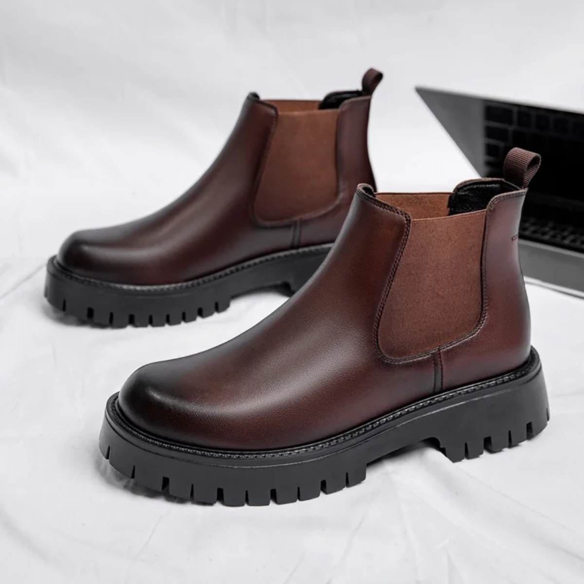The Cagliari Men’s British Style Platform Leather Ankle Chelsea Boots