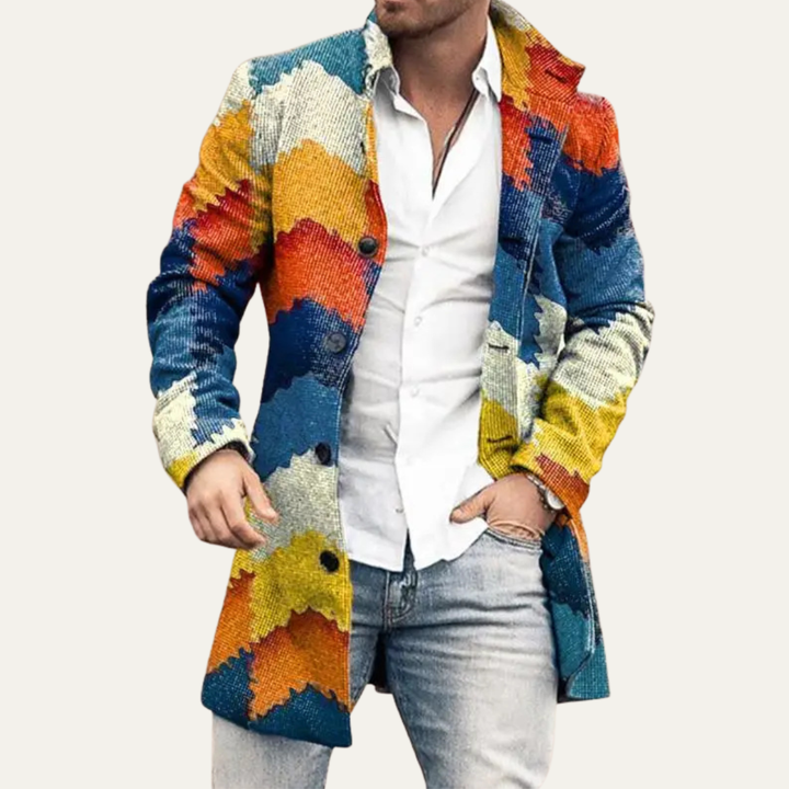 The Glenhaven Men's Colorful Patchwork Long Coat