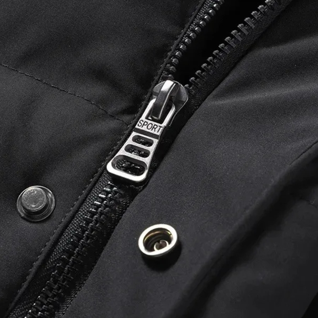 Men's Puffer Jacket Black Long Hooded Quilted
