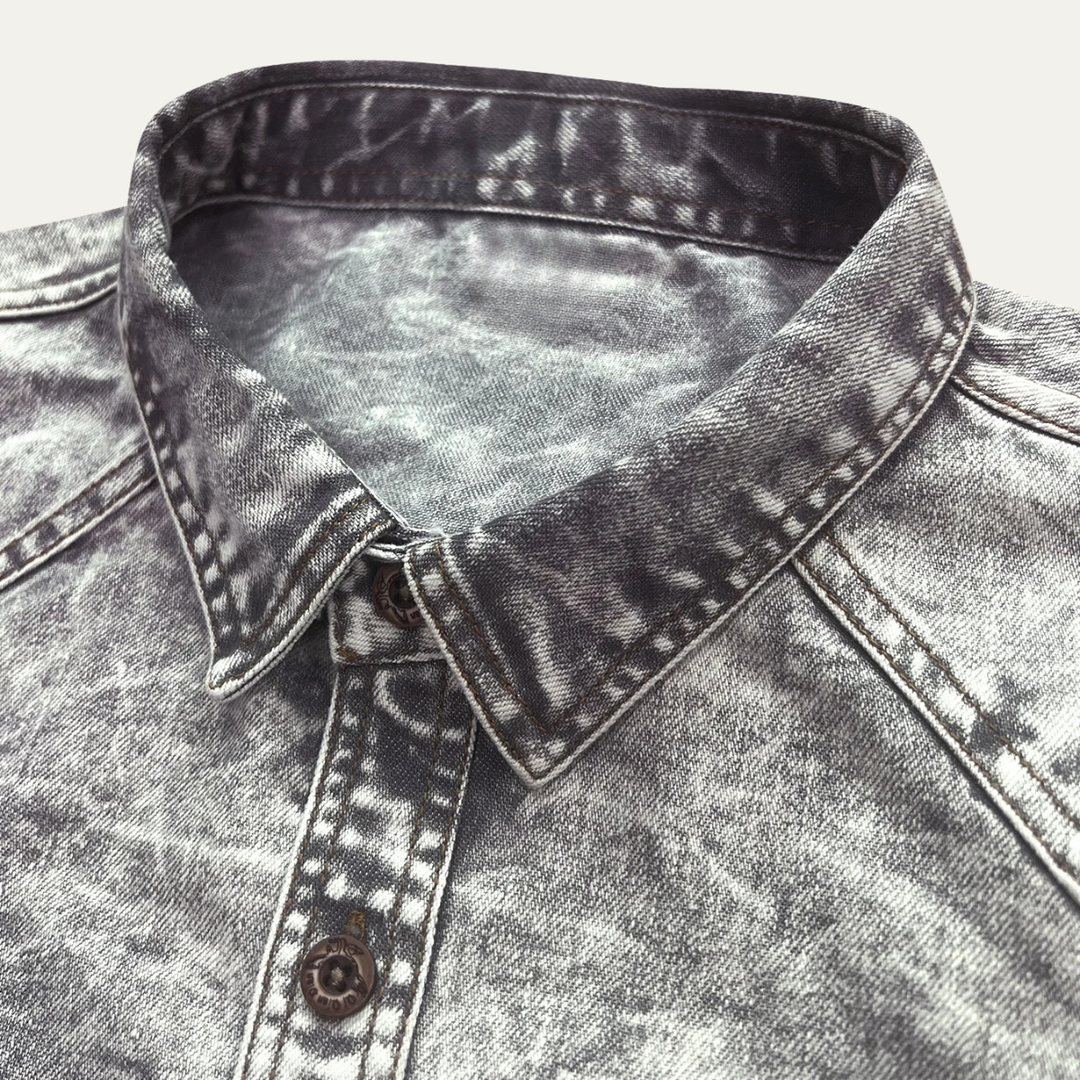 The Fairbrook Men’s Light Gray Vintage Tie Dye Denim Shirt