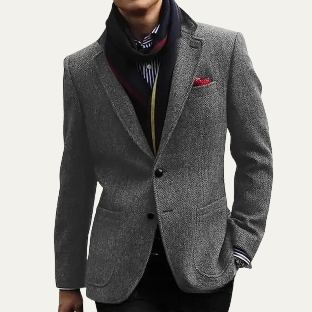 The Heidelberg Men’s Elegant Herringbone Blazer Single Breasted Smart Blazer