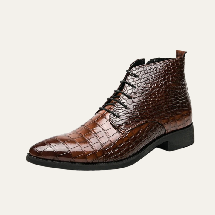 The Orvieto Men’s Crocodile Pattern Faux Leather Ankle Boots - Brown