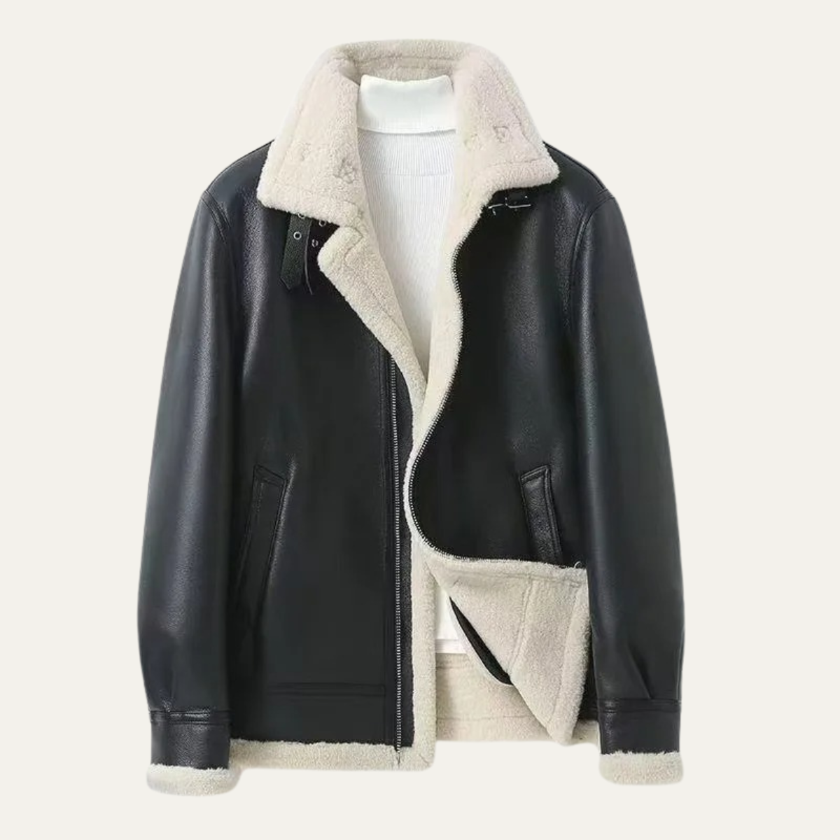 The Cala Luna Men’s Shearling Aviator Winter Jacket with Fleece Lining