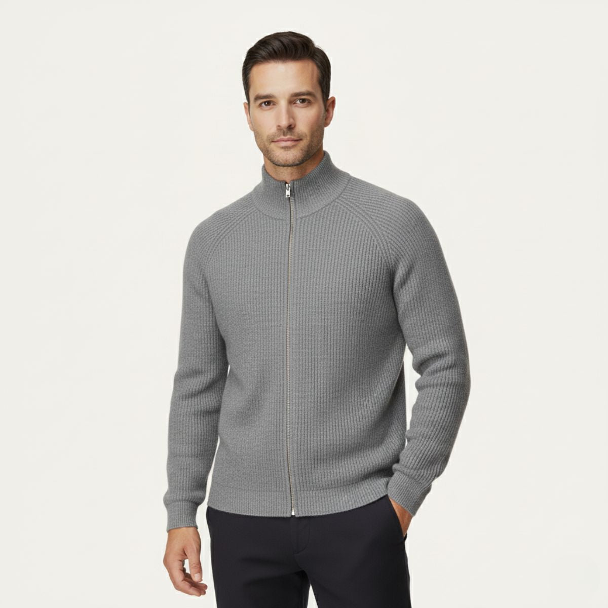 The Richmond Men’s Elegant Merino Wool Zip Up Cardigan