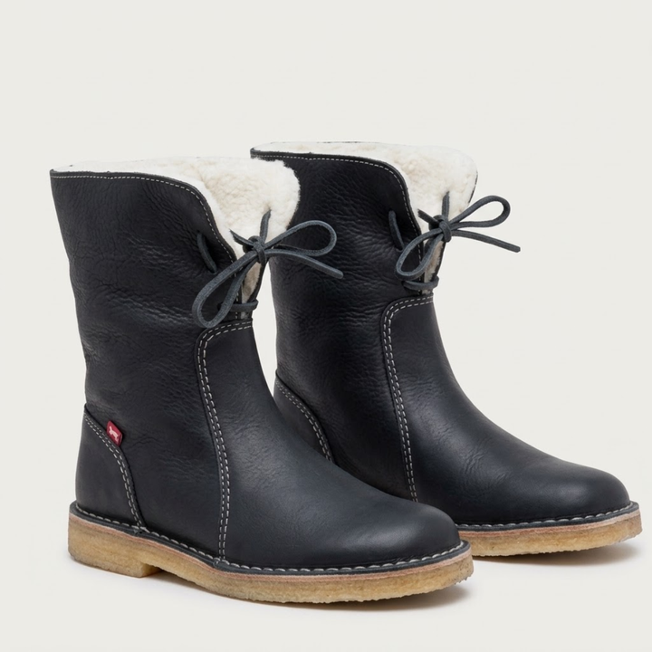 Women's Black Leather Waterproof Winter Boots